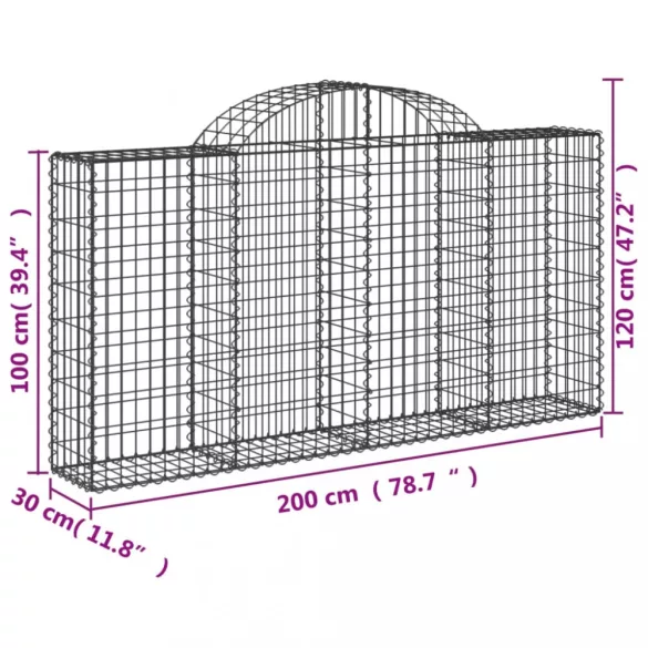 14 db íves horganyzott vas gabion kosár 200x30x100/120 cm