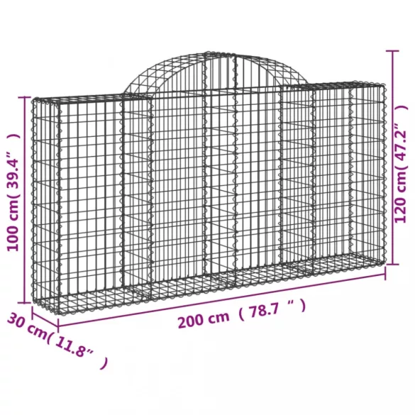 25 db íves horganyzott vas gabion kosár 200x30x100/120 cm