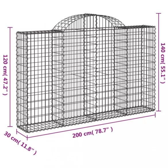 13 db íves horganyzott vas gabion kosár 200x30x120/140 cm