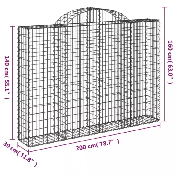 2 db íves horganyzott vas gabion kosár 200x30x140/160 cm