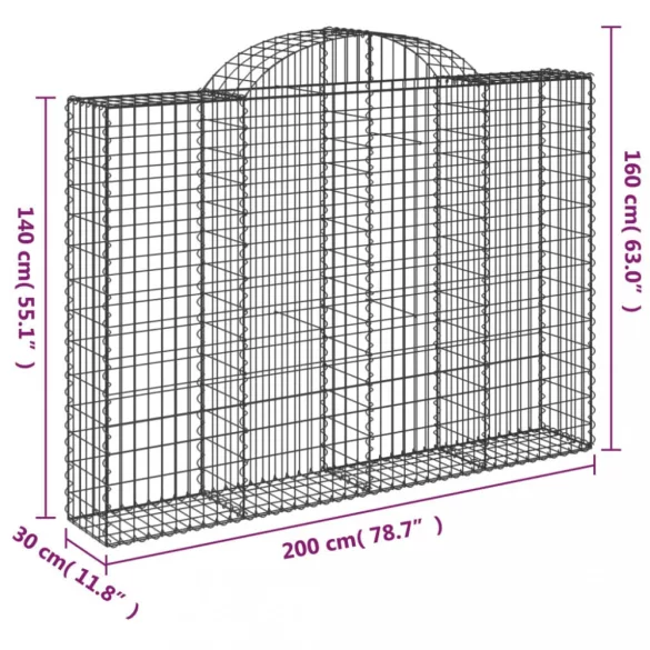 12 db íves horganyzott vas gabion kosár 200x30x140/160 cm