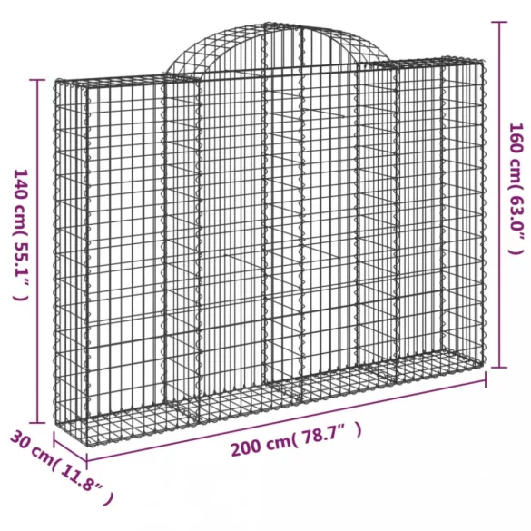 14 db íves horganyzott vas gabion kosár 200x30x140/160 cm