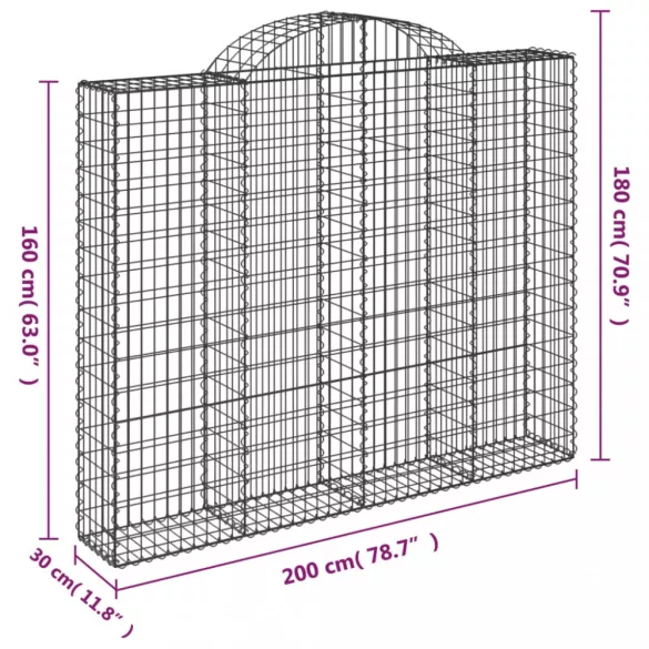 2 db íves horganyzott vas gabion kosár 200x30x160/180 cm
