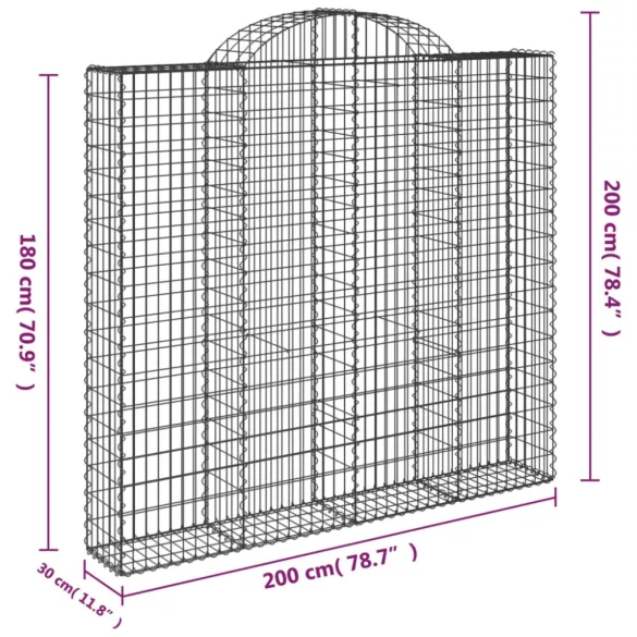 2 db íves horganyzott vas gabion kosár 200x30x180/200 cm