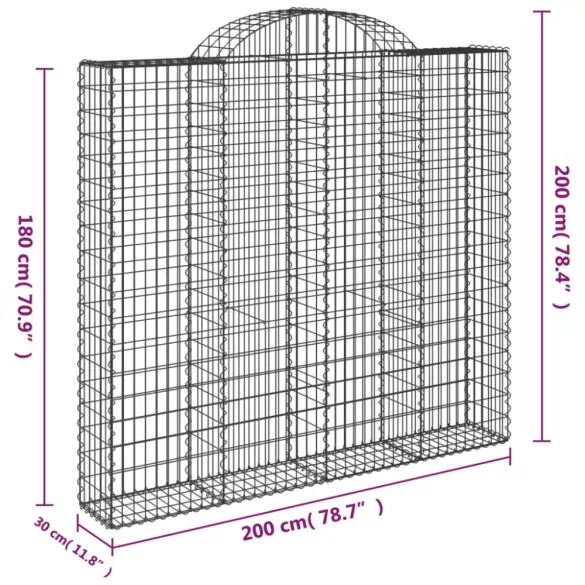 4 db íves horganyzott vas gabion kosár 200x30x180/200 cm