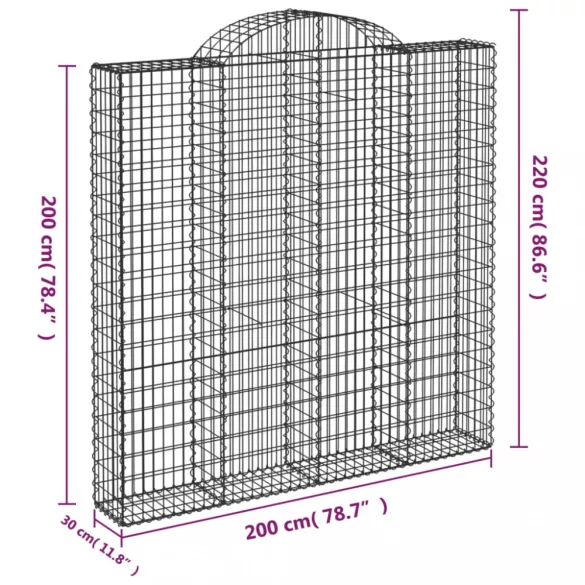 4 db íves horganyzott vas gabion kosár 200x30x200/220 cm