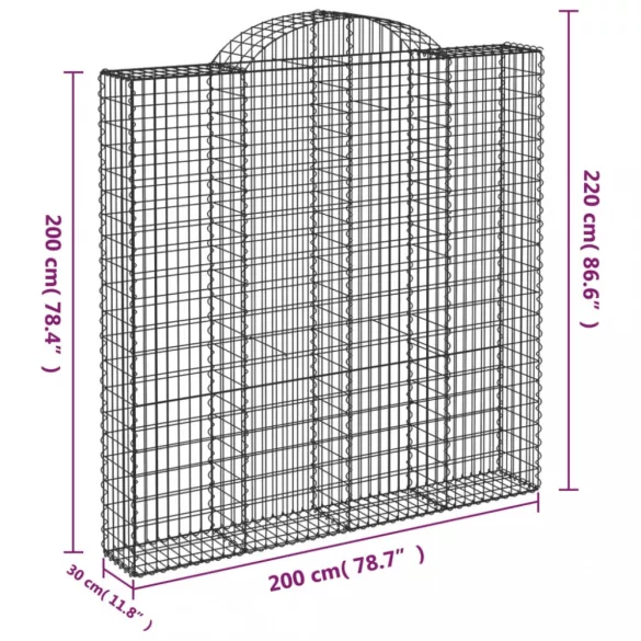 5 db íves horganyzott vas gabion kosár 200x30x200/220 cm