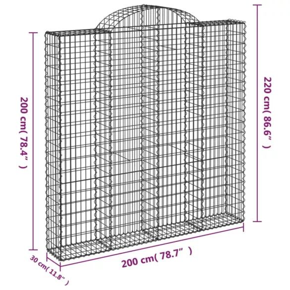 7 db íves horganyzott vas gabion kosár 200x30x200/220 cm