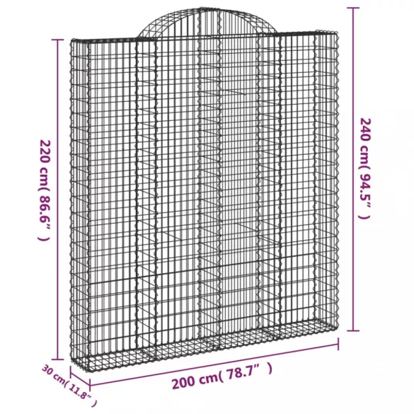 2 db íves horganyzott vas gabion kosár 200x30x220/240 cm