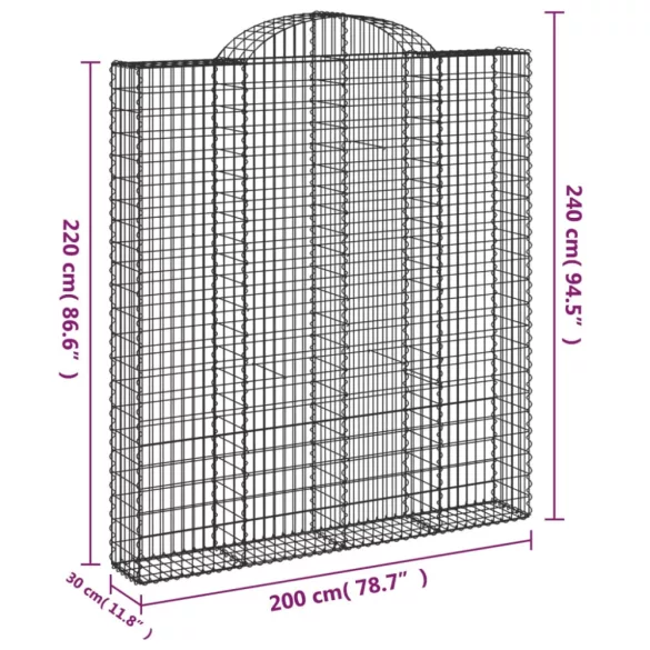 6 db íves horganyzott vas gabion kosár 200x30x220/240 cm