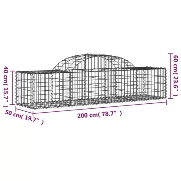 4 db íves horganyzott vas gabion kosár 200x50x40/60 cm