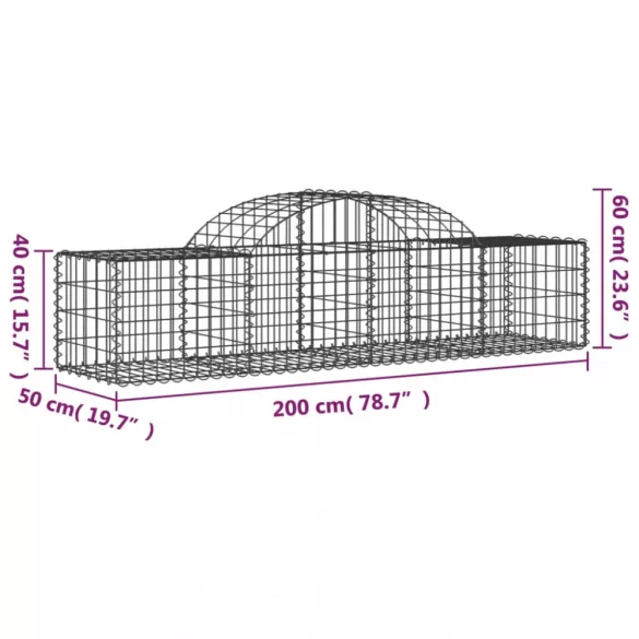 18 db íves horganyzott vas gabion kosár 200x50x40/60 cm