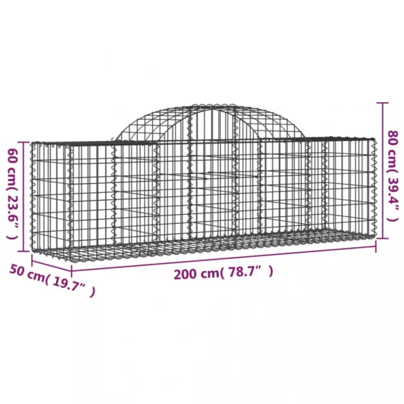 8 db íves horganyzott vas gabion kosár 200x50x60/80 cm