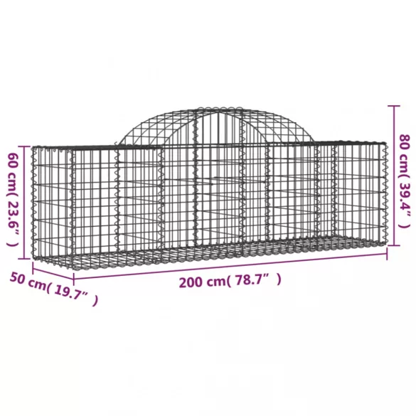 9 db íves horganyzott vas gabion kosár 200x50x60/80 cm