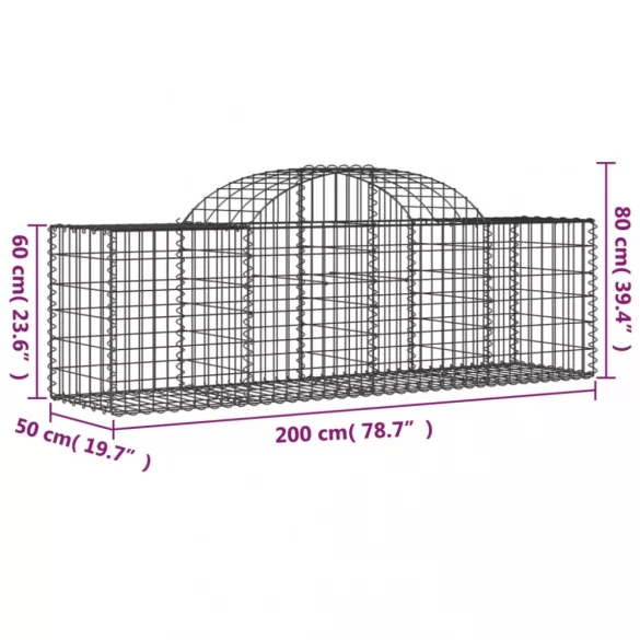 14 db íves horganyzott vas gabion kosár 200x50x60/80 cm
