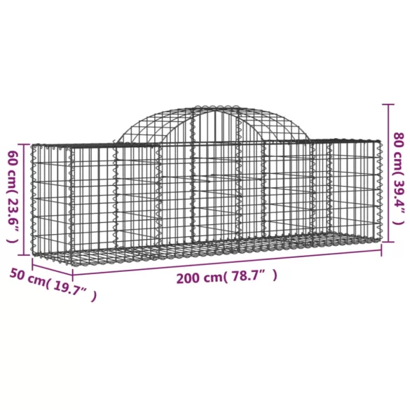 50 db íves horganyzott vas gabion kosár 200x50x60/80 cm