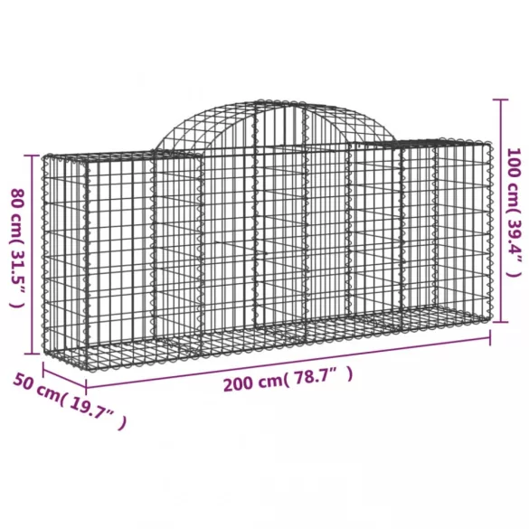 30 db íves horganyzott vas gabion kosár 200x50x80/100 cm