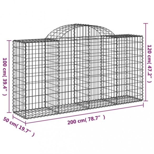 2 db íves horganyzott vas gabion kosár 200 x 50 x 100/120 cm