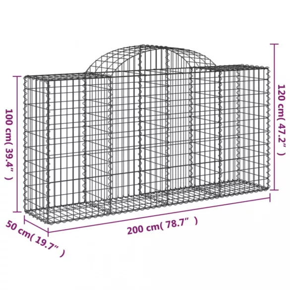 7 db íves horganyzott vas gabion kosár 200 x 50 x 100/120 cm