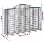 6 db íves horganyzott vas gabion kosár 200x50x120/140 cm