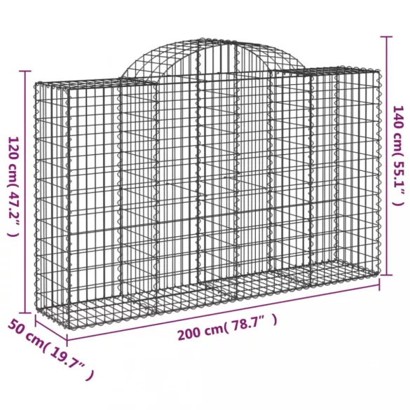 14 db íves horganyzott vas gabion kosár 200x50x120/140 cm