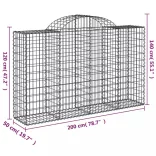 15 db íves horganyzott vas gabion kosár 200x50x120/140 cm