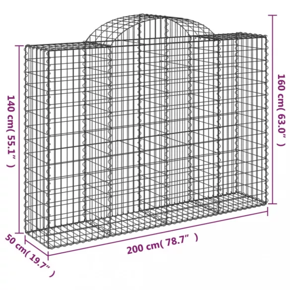 2 db íves horganyzott vas gabion kosár 200x50x140/160 cm