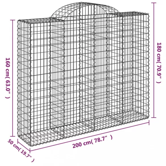15 db íves horganyzott vas gabion kosár 200x50x160/180 cm