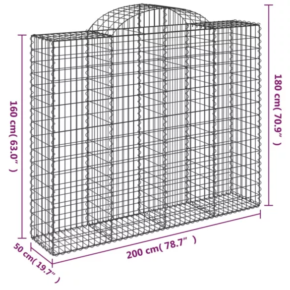 20 db íves horganyzott vas gabion kosár 200x50x160/180 cm