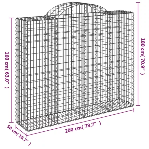 25 db íves horganyzott vas gabion kosár 200x50x160/180 cm