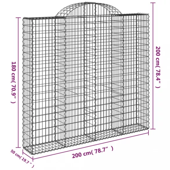 6 db íves horganyzott vas gabion kosár 200x50x180/200 cm