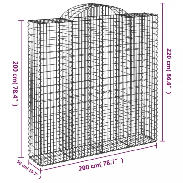 2 db íves horganyzott vas gabion kosár 200x50x200/220 cm
