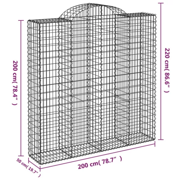 10 db íves horganyzott vas gabion kosár 200x50x200/220 cm