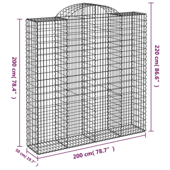 12 db íves horganyzott vas gabion kosár 200x50x200/220 cm