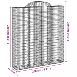 2 db íves horganyzott vas gabion kosár 200x50x220/240 cm