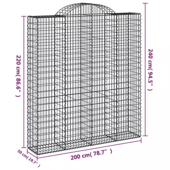 2 db íves horganyzott vas gabion kosár 200x50x220/240 cm