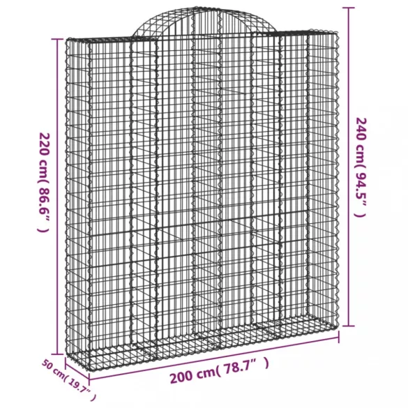 3 db íves horganyzott vas gabion kosár 200x50x220/240 cm