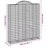 5 db íves horganyzott vas gabion kosár 200x50x220/240 cm
