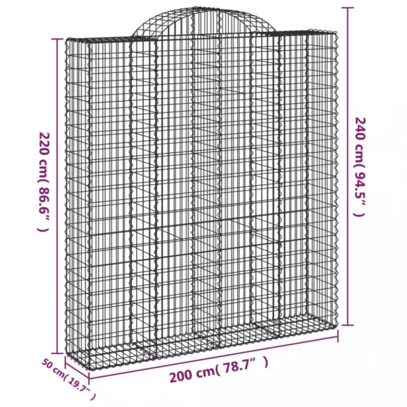 5 db íves horganyzott vas gabion kosár 200x50x220/240 cm