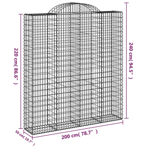 10 db íves horganyzott vas gabion kosár 200x50x220/240 cm