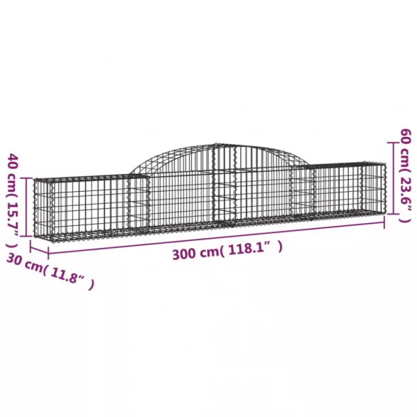 2 db íves horganyzott vas gabion kosár 300x30x40/60 cm