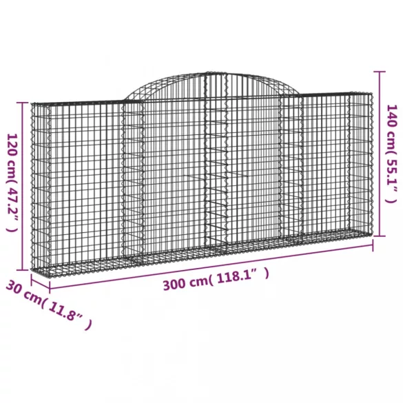 15 db íves horganyzott vas gabion kosár 300x30x120/140 cm