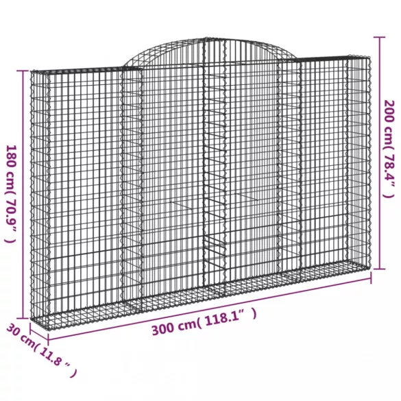 2 db íves horganyzott vas gabion kosár 300x30x180/200 cm
