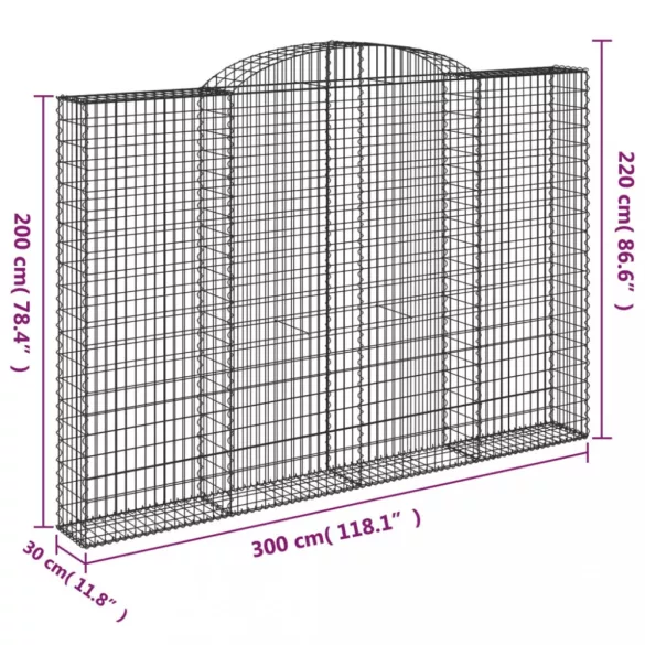 2 db íves horganyzott vas gabion kosár 300 x 30 x 200/220 cm