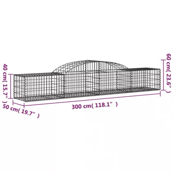 17 db íves horganyzott vas gabion kosár 300x50x40/60 cm