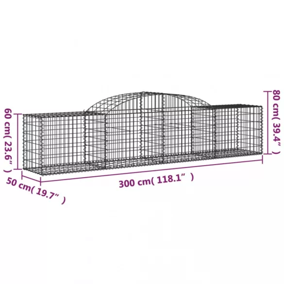 12 db íves horganyzott vas gabion kosár 300x50x60/80 cm