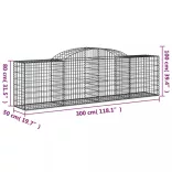 6 db íves horganyzott vas gabion kosár 300x50x80/100 cm