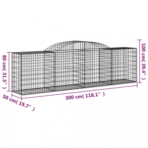 25 db íves horganyzott vas gabion kosár 300x50x80/100 cm