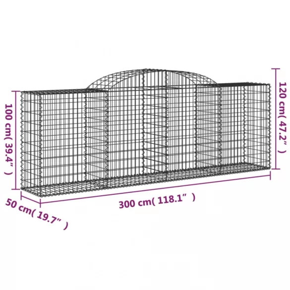 10 db íves horganyzott vas gabion kosár 300 x 50 x 100/120 cm