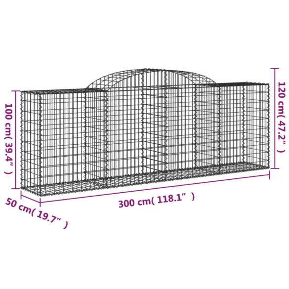 12 db íves horganyzott vas gabion kosár 300 x 50 x 100/120 cm